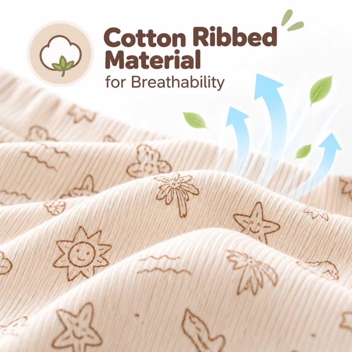 Soft, breathable ribbed cotton fabric used in the beach print baby shorts