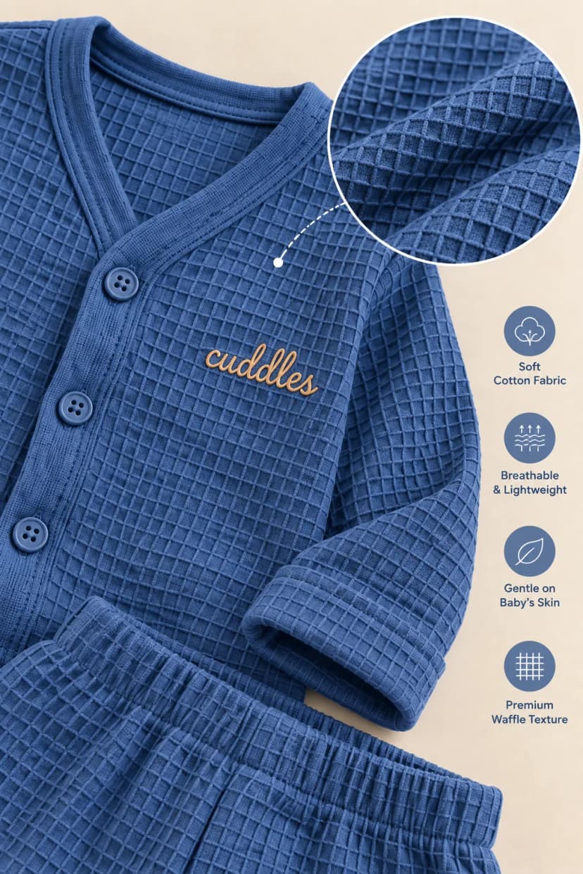 Close-up of the soft cotton waffle texture, Slate Blue