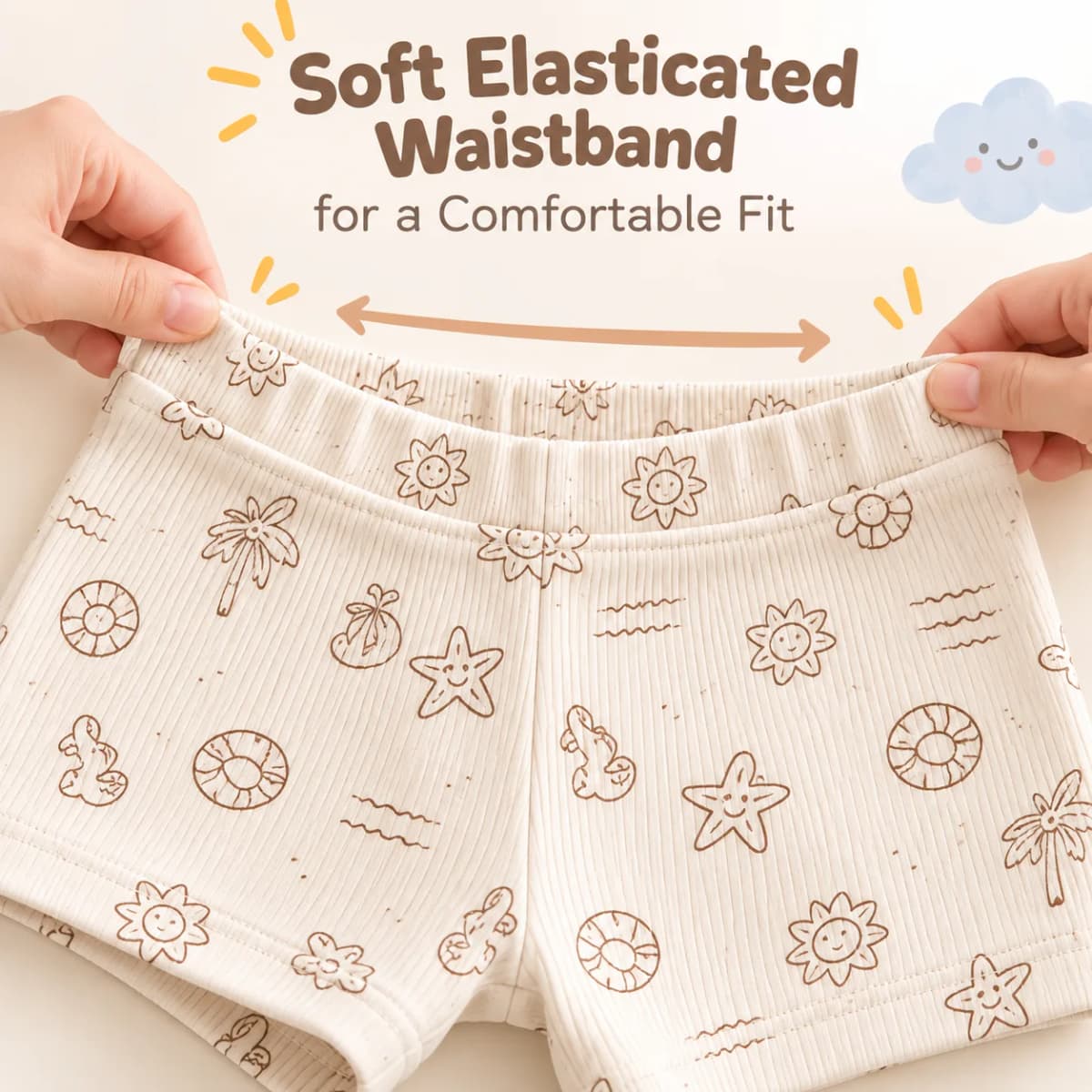 Soft elasticated waistband on the beach print shorts