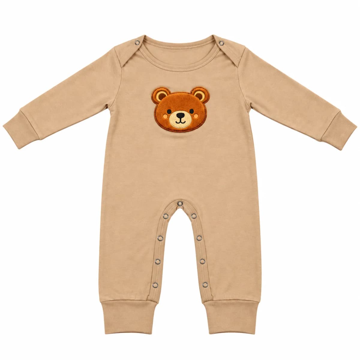 Vanilla Oat bamboo cotton romper with an embroidered bear