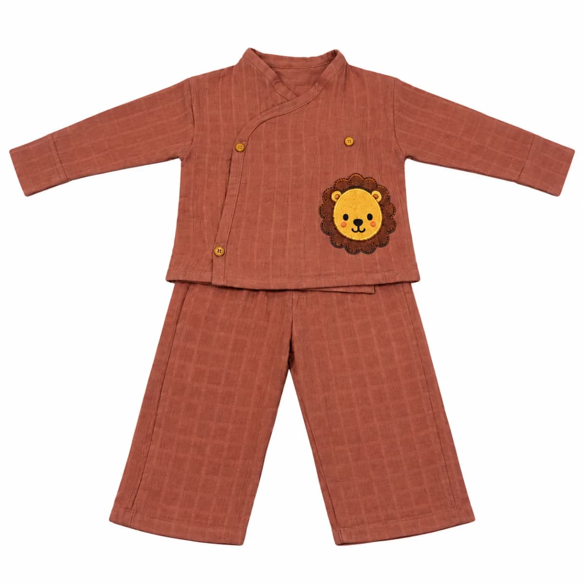 Bamboo muslin coord set with an embroidered lion